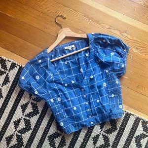 Madewell puff sleeve top with floral embroidery sz 6